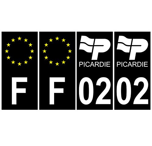 Supstick 4 Stickers Autocollants Plaques Immatriculation Auto Dept 02 Picardie Noir Angles Carrés