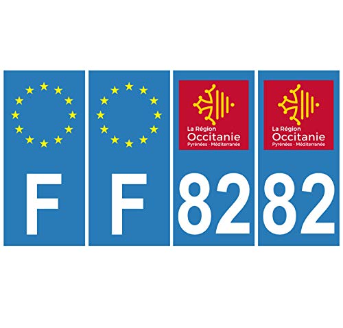 Supstick 4 Stickers Autocollants Plaques Immatriculation Auto Dept 82 Occitanie Bleu Clair Angles Carrés