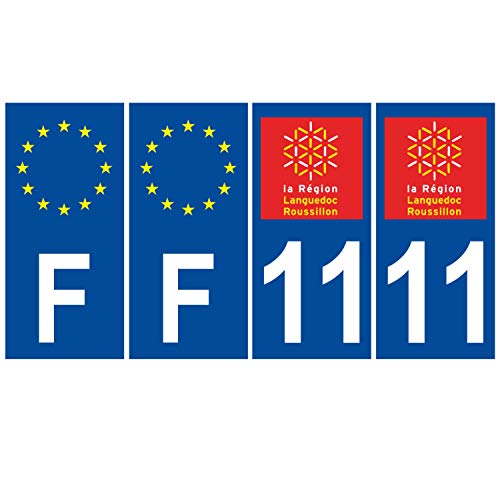 Supstick 4 Stickers Autocollants Plaques Immatriculation Auto Dept 11 Languedoc Roussillon Bleu Foncé Angles Carrés