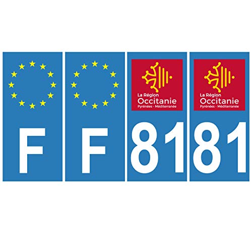 Supstick 4 Stickers Autocollants Plaques Immatriculation Auto Dept 81 Occitanie Bleu Clair Angles Carrés