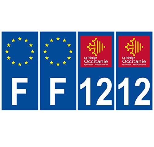 Supstick 4 Stickers Autocollants Plaques Immatriculation Auto Dept 12 Occitanie Bleu Foncé Angles Carrés