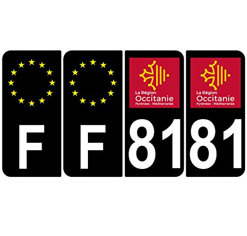Supstick 4 Stickers Autocollants Plaques Immatriculation Auto Dept 81 Occitanie Noir Angles Arrondis