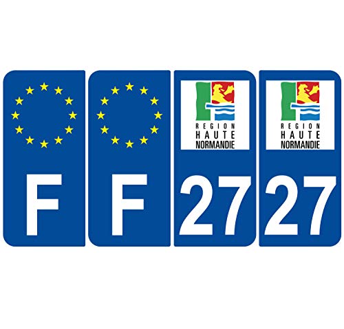 Supstick 4 Stickers Autocollants Plaques Immatriculation Auto Dept 27 Haute Normandie Bleu Foncé Angles Arrondis