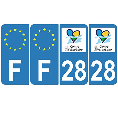 Supstick 4 Stickers Autocollants Plaques Immatriculation Auto Dept 28 Centre Val de Loire Bleu Clair Angles Arrondis