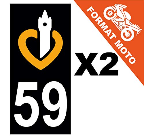 Supstick 2 Stickers Autocollants Plaques Immatriculation Moto Dept 59 Nord Noir Angles Carrés