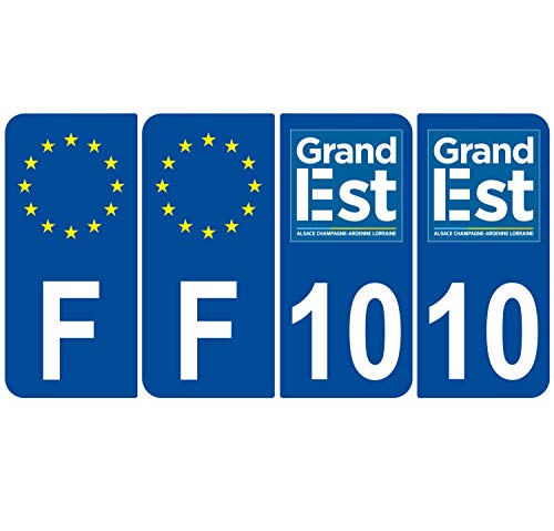 Supstick 4 Stickers Autocollants Plaques Immatriculation Auto Dept 10 Grand Est Bleu Foncé Angles Arrondis