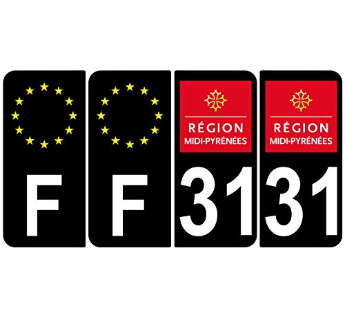 Supstick 4 Stickers Autocollants Plaques Immatriculation Auto Dept 31 Midi Pyrénées Noir Angles Arrondis