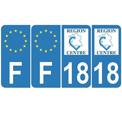 Supstick 4 Stickers Autocollants Plaques Immatriculation Auto Dept 18 Centre Bleu Clair Angles Arrondis