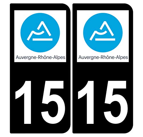 Supstick 2 Stickers Autocollants Plaques Immatriculation Auto Dept 15 Auvergne Rhône Alpes Noir Angles Arrondis