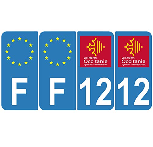 Supstick 4 Stickers Autocollants Plaques Immatriculation Auto Dept 12 Occitanie Bleu Clair Angles Arrondis