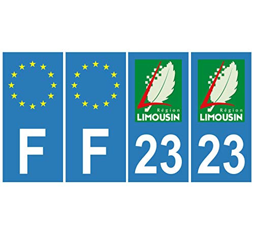 Supstick 4 Stickers Autocollants Plaques Immatriculation Auto Dept 23 Limousin Bleu Clair Angles Carrés