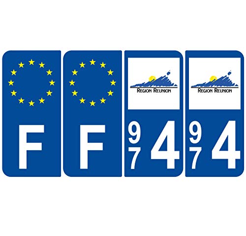 Supstick 4 Stickers Autocollants Plaques Immatriculation Auto Dept 974 Réunion Bleu Foncé Angles Arrondis