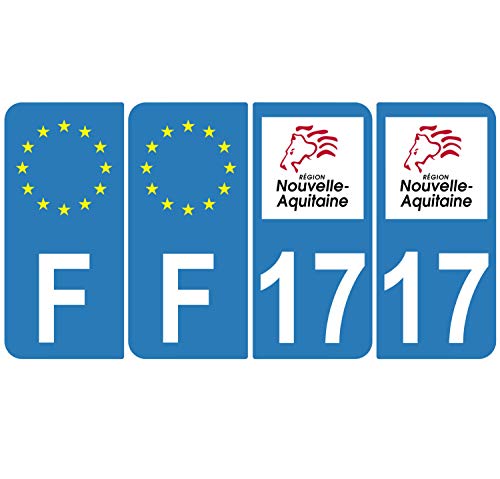 Supstick 4 Stickers Autocollants Plaques Immatriculation Auto Dept 17 Nouvelle Aquitaine Bleu Clair Angles Arrondis