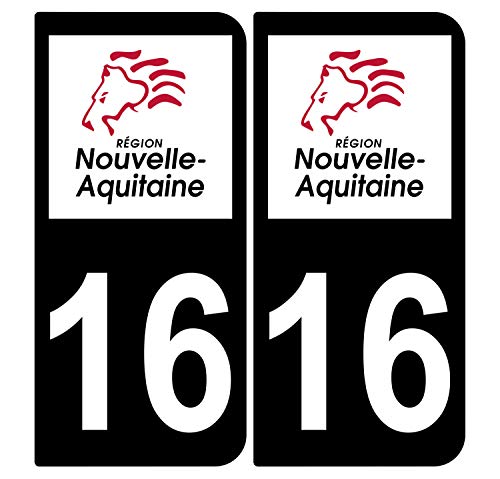 Supstick 2 Stickers Autocollants Plaques Immatriculation Auto Dept 16 Nouvelle Aquitaine Noir Angles Arrondis