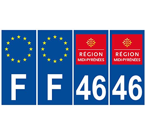 Supstick 4 Stickers Autocollants Plaques Immatriculation Auto Dept 46 Midi Pyrénées Bleu Foncé Angles Carrés