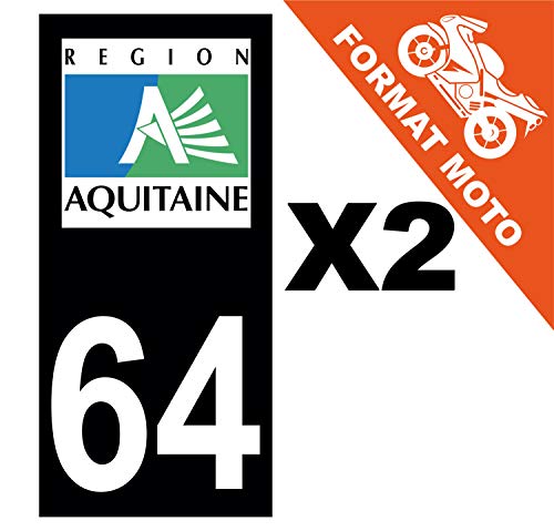 Supstick 2 Stickers Autocollants Plaques Immatriculation Moto Dept 64 Aquitaine Noir Angles Carrés