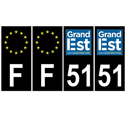 Supstick 4 Stickers Autocollants Plaques Immatriculation Auto Dept 51 Grand Est Noir Angles Carrés