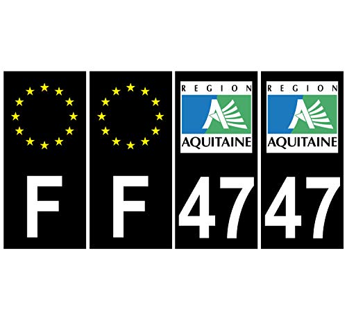 Supstick 4 Stickers Autocollants Plaques Immatriculation Auto Dept 47 Aquitaine Noir Angles Carrés