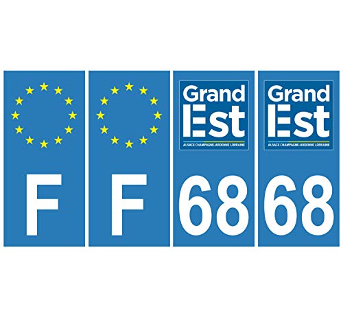 Supstick 4 Stickers Autocollants Plaques Immatriculation Auto Dept 68 Grand est Bleu Clair Angles Carrés