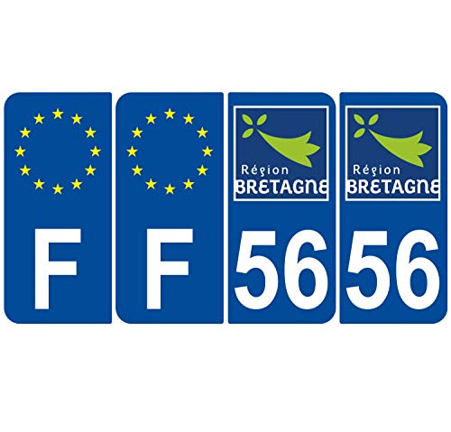 Supstick 4 Stickers Autocollants Plaques Immatriculation Auto Dept 56 Bretagne Bleu Foncé Angles Arrondis