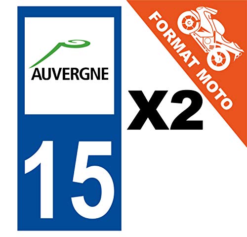 Supstick 2 Stickers Autocollants Plaques Immatriculation Moto Dept 15 Auvergne Bleu Foncé Angles Carrés