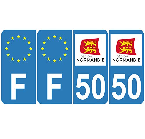 Supstick 4 Stickers Autocollants Plaques Immatriculation Auto Dept 50 Normandie Bleu Clair Angles Arrondis