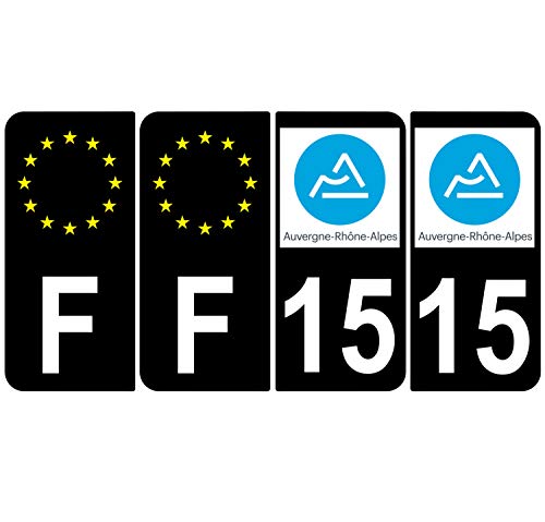 Supstick 4 Stickers Autocollants Plaques Immatriculation Auto Dept 15 Auvergne Rhône Alpes Noir Angles Arrondis