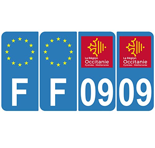 Supstick 4 Stickers Autocollants Plaques Immatriculation Auto Dept 09 Occitanie Bleu Clair Angles Arrondis