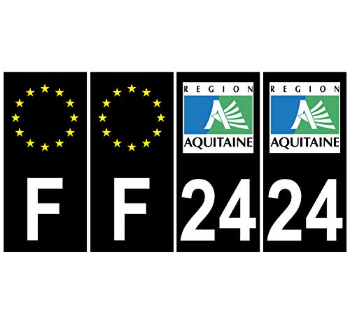 Supstick 4 Stickers Autocollants Plaques Immatriculation Auto Dept 24 Aquitaine Noir Angles Carrés