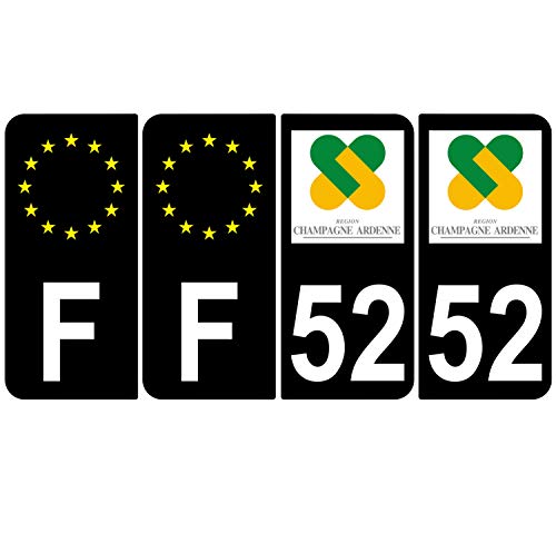 Supstick 4 Stickers Autocollants Plaques Immatriculation Auto Dept 52 Champagne Ardenne Noir Angles Arrondis