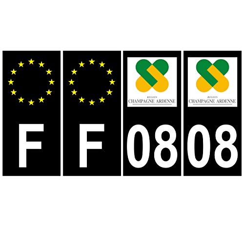 Supstick 4 Stickers Autocollants Plaques Immatriculation Auto Dept 08 Champagne Ardenne Noir Angles Carrés