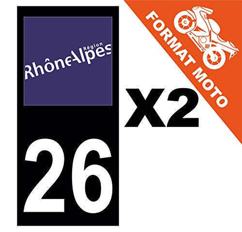 Supstick 2 Stickers Autocollants Plaques Immatriculation Moto Dept 26 Rhône Alpes Noir Angles Carrés