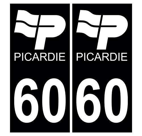 Supstick 2 Stickers Autocollants Plaques Immatriculation Auto Dept 60 Picardie Noir Angles Carrés