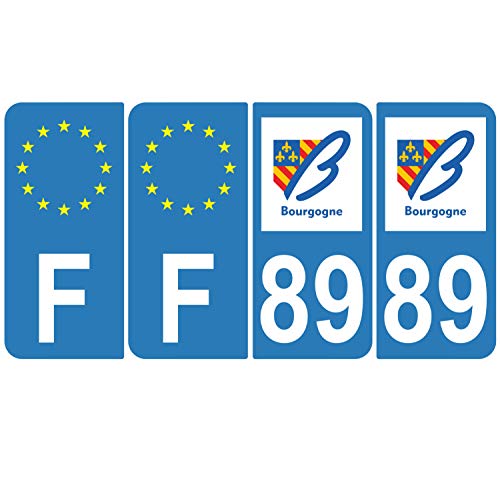 Supstick 4 Stickers Autocollants Plaques Immatriculation Auto Dept 89 Bourgogne Bleu Clair Angles Arrondis