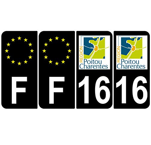 Supstick 4 Stickers Autocollants Plaques Immatriculation Auto Dept 16 Poitou Charentes Noir Angles Arrondis