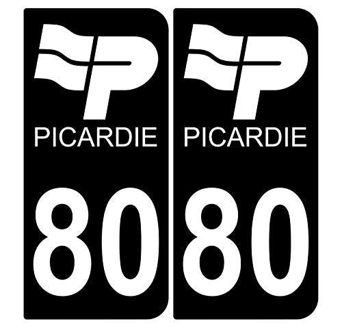 Supstick 2 Stickers Autocollants Plaques Immatriculation Auto Dept 80 Picardie Noir Angles Arrondis