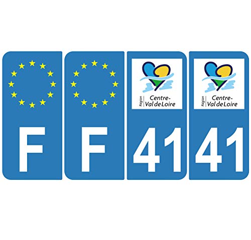 Supstick 4 Stickers Autocollants Plaques Immatriculation Auto Dept 41 Centre Val de Loire Bleu Clair Angles Arrondis
