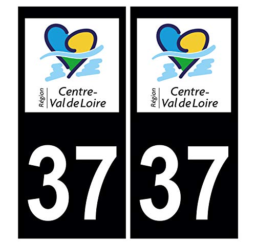 Supstick 2 Stickers Autocollants Plaques Immatriculation Auto Dept 37 Centre Val de Loire Noir Angles Carrés