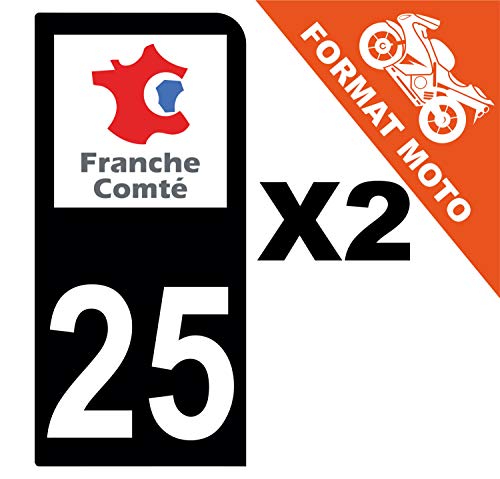 Supstick 2 Stickers Autocollants Plaques Immatriculation Moto Dept 25 Franche Comté Noir 1 Angle Arrondi