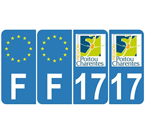 Supstick 4 Stickers Autocollants Plaques Immatriculation Auto Dept 17 Poitou Charentes Bleu Clair Angles Arrondis
