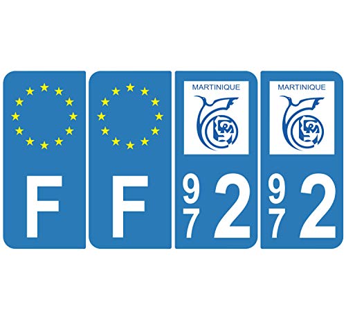 Supstick 4 Stickers Autocollants Plaques Immatriculation Auto Dept 972 Martinique Bleu Clair Angles Arrondis