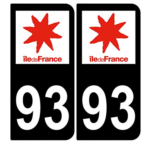 Supstick 2 Stickers Autocollants Plaques Immatriculation Auto Dept 93 Ile de France Noir Angles Arrondis