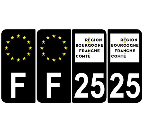 Supstick 4 Stickers Autocollants Plaques Immatriculation Auto Dept 25 Bourgogne Franche Comté Noir Angles Arrondis