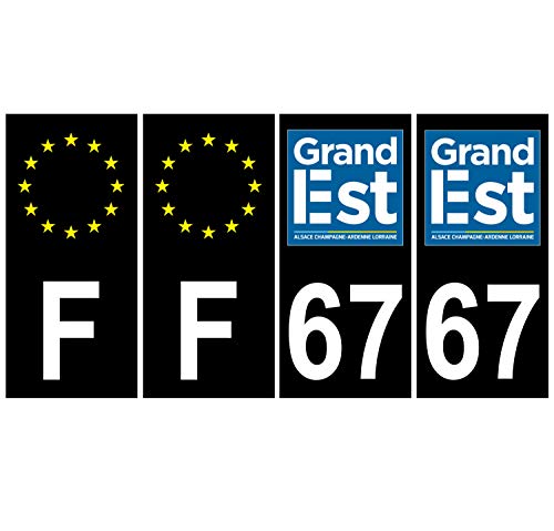 Supstick 4 Stickers Autocollants Plaques Immatriculation Auto Dept 67 Grand est Noir Angles Carrés