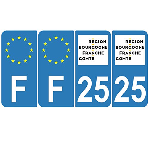Supstick 4 Stickers Autocollants Plaques Immatriculation Auto Dept 25 Bourgogne Franche Comté Bleu Clair Angles Arrondis