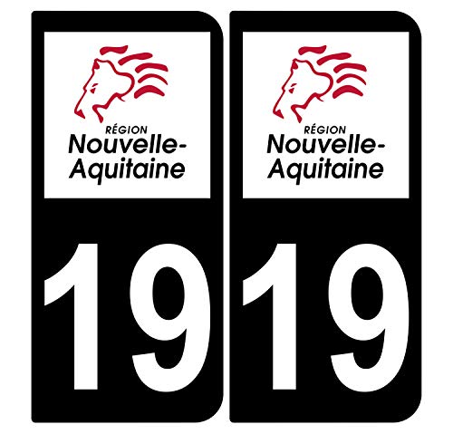 Supstick 2 Stickers Autocollants Plaques Immatriculation Auto Dept 19 Nouvelle Aquitaine Noir Angles Arrondis