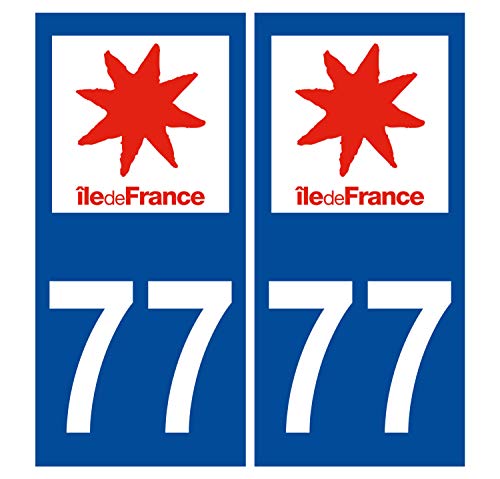 Supstick 2 Stickers Autocollants Plaques Immatriculation Auto Dept 77 Ile de France Bleu Foncé Angles Carrés