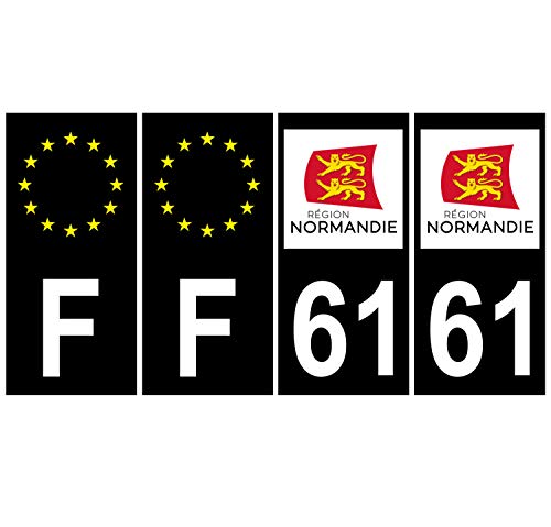 Supstick 4 Stickers Autocollants Plaques Immatriculation Auto Dept 61 Normandie Noir Angles Carrés