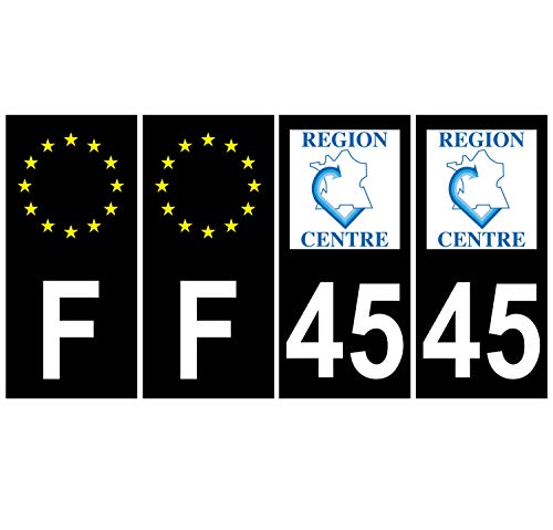 Supstick 4 Stickers Autocollants Plaques Immatriculation Auto Dept 45 Centre Noir Angles Carrés