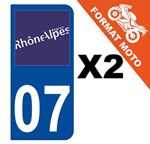 Supstick 2 Stickers Autocollants Plaques Immatriculation Moto Dept 07 Rhône Alpes Bleu Foncé 2 Angles Arrondis